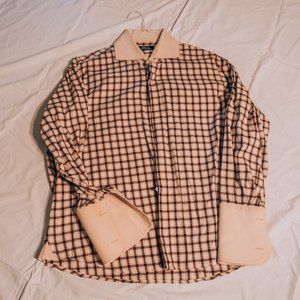 Steven Land Tan, Black and Red Dress Shirt (French Cuff) Size (17 Neck) 32/33